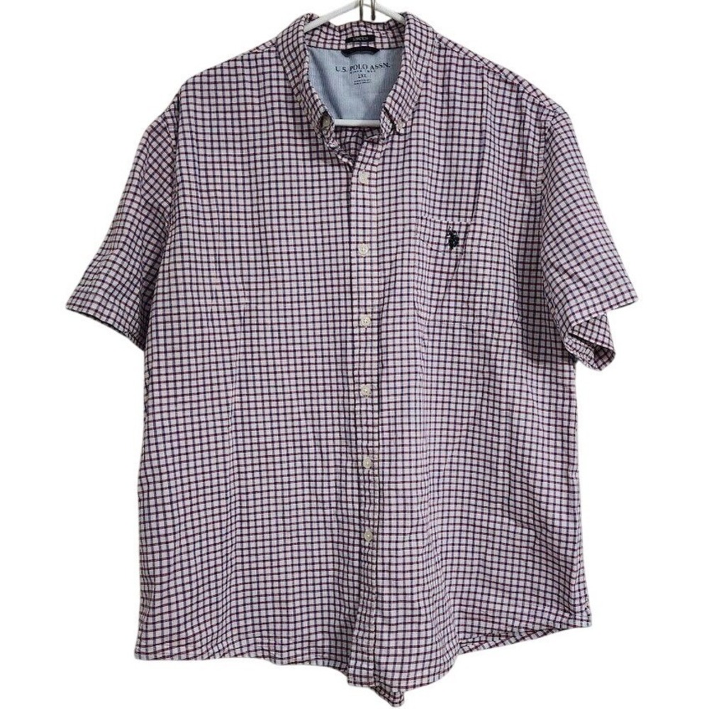 US Polo Assn Mens 2XL Plaid Short Sleeve Button Down Shirt Stretch Casual A19